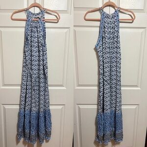 LOFT Navy and White Geometric Maxi Dress